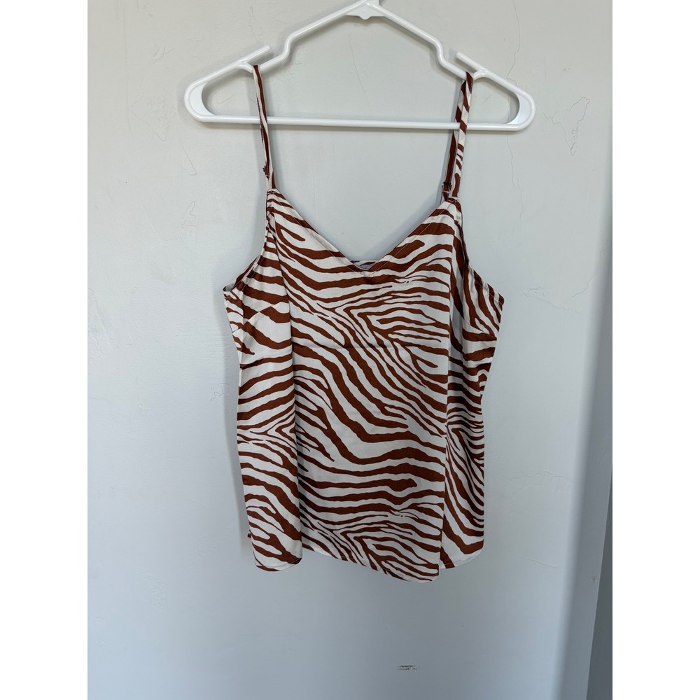 Hayden Los Angeles Zebra Print Camisole Top Brown White V-Neck Small H7858 NWT - Picture 1 of 4